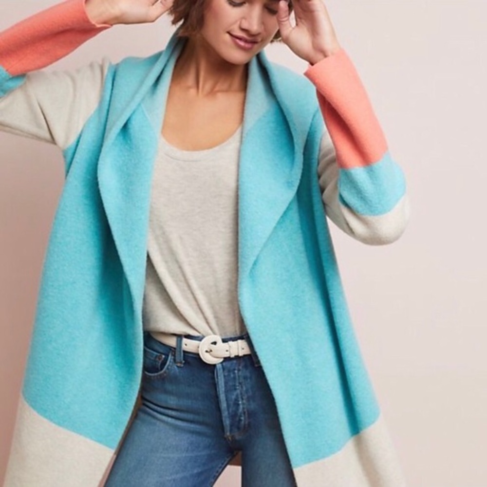 Anthropologie Valerie Colorblocked Wool Sweater Coat